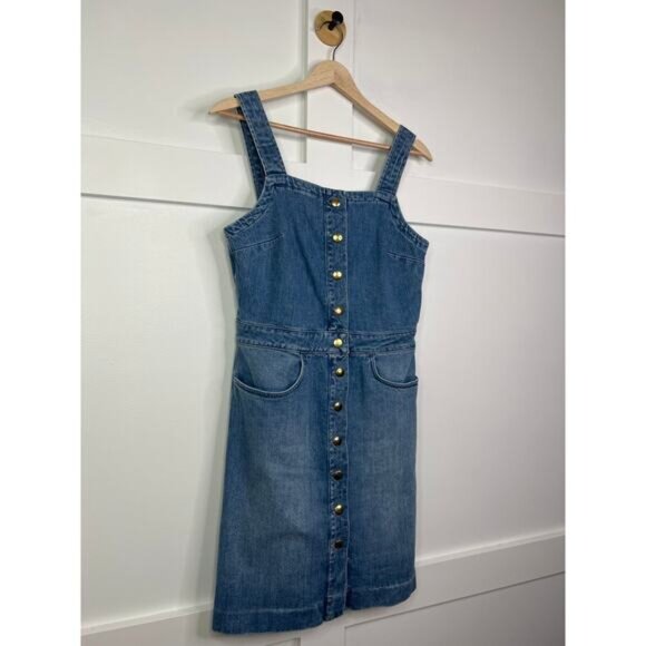 NEW Frame Claire Button Up Blue Denim Sleeveless Mini Dress Jumper Size: Small - Picture 3 of 7